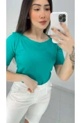 Blusa Viscose Manga Curta Decote Canoa - Verde jade