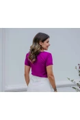 Blusa Viscose Manga Curta Decote V Com Botões - Fucsia