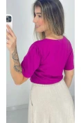 Blusa Viscose Manga Curta Decote V - Fucsia