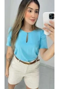 Blusa Viscose Manga Curta Gota E Botão - Azul claro