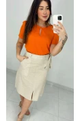 Blusa Viscose Manga Curta Gota E Botão - Laranja