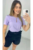 Blusa Viscose Manga Curta Gota E Botão - Lilás