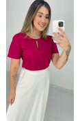 Blusa Viscose Manga Curta Gota E Botão - Rosa magenta