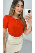 Blusa Viscose Manga Curta Gota E Botão - Vermelho