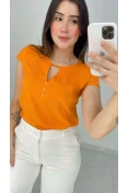 Blusa Viscose Manga Curta Pérolas - Laranja