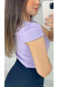 Blusa Viscose Manga Curta Pérolas - Lavanda