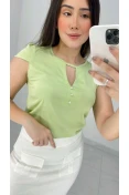 Blusa Viscose Manga Curta Pérolas - Verde menta