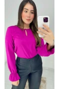 Blusa Viscose Manga Longa Nervuras - Fucsia