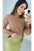 Blusa Viscose Manga Longa Nervuras - Marrom