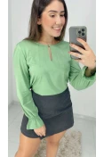 Blusa Viscose Manga Longa Nervuras - Verde oliva