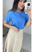 Blusa Viscose Pala C/ Botão - Azul