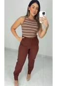 Calça Jogger Alfaiataria C/ Elástico - Café
