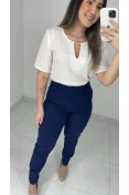 Calça Linho C/ Elástico - Azul marinho