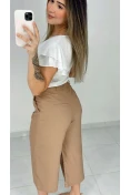 Calça Pantacourt Linho C/ Bolso - Nude