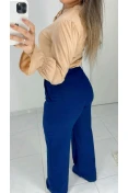 Calça Pantalona Linho C/ Cinto - Azul marinho