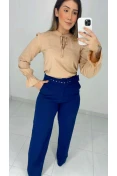 Calça Pantalona Linho C/ Cinto - Azul marinho