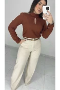 Calça Pantalona Linho C/ Cinto - Natural