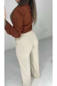 Calça Pantalona Linho C/ Cinto - Natural