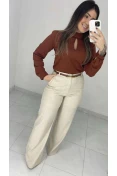 Calça Pantalona Linho C/ Cinto - Natural