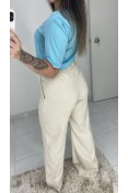 Calça Pantalona Linho C/ Elástico - Natural