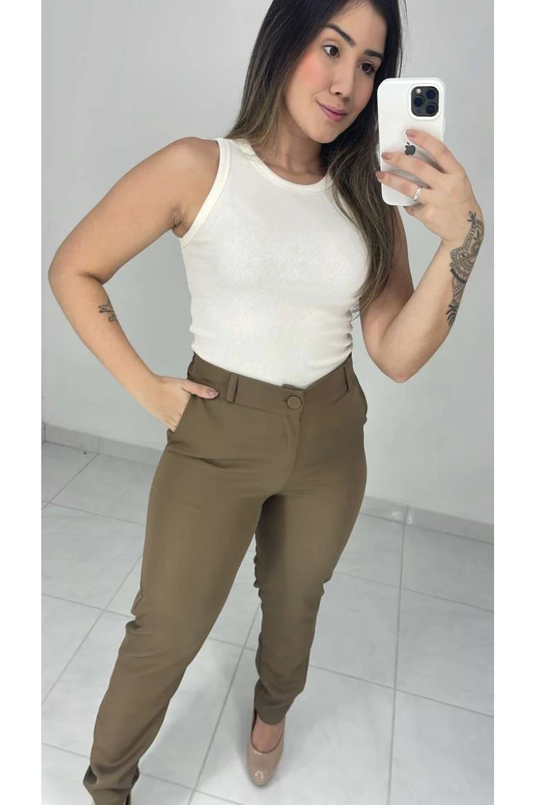 Calça Reta Alfaiataria - Caqui