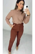 Calça Reta De Linho C/ Cinto - Cacau