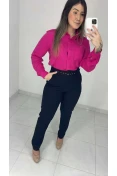 Calça Reta De Linho C/ Cinto - Preto
