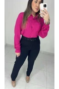 Calça Reta De Linho C/ Cinto - Preto
