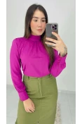 Camisa Gola Alta Viscose - Fucsia