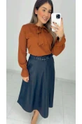 Camisa Gola Laço Viscose - Marrom