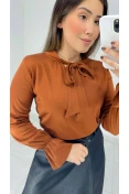 Camisa Gola Laço Viscose - Marrom
