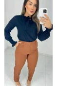 Camisa Gola Laço Viscose - Preto