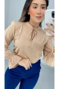 Camisa Viscose C/ Gola E Amarração - Areia