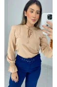 Camisa Viscose C/ Gola E Amarração - Areia