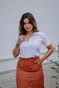 Camisa Viscose Manga Curta Gola Polo - Branco