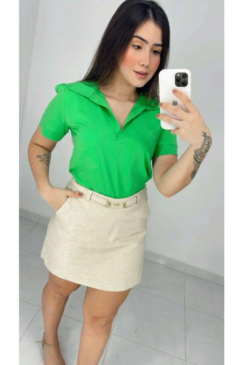 Camisa Viscose Manga Curta Gola Polo - Verde