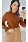 Camisa Viscose Manga Longa Com Gola - Cacau