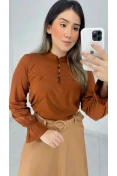 Camisa Viscose Manga Longa Com Gola - Cacau