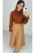 Camisa Viscose Manga Longa Com Gola - Cacau