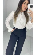 Camisa Viscose Manga Longa Com Gola - Of white