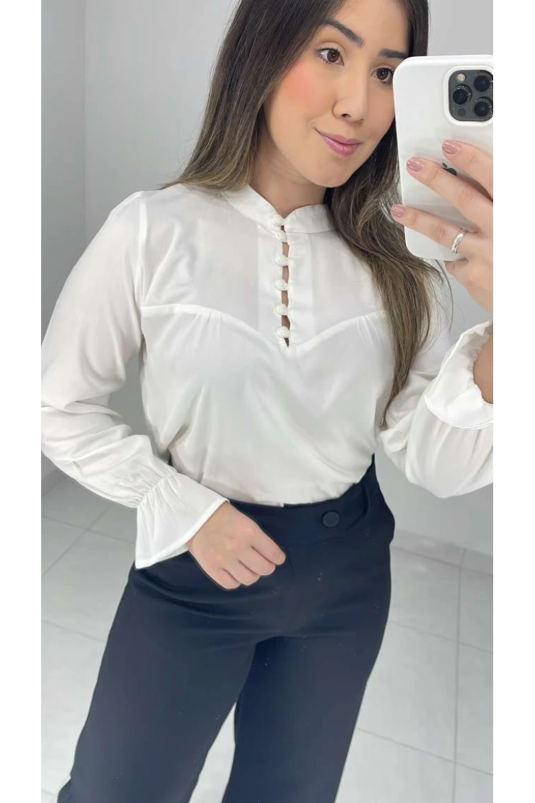 Camisa Viscose Manga Longa Com Gola - Of white