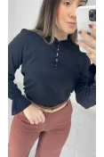Camisa Viscose Manga Longa Com Gola - Preto