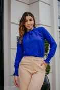 Camisa Gola Laço Viscose - Azul bic