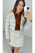 Casaco Curto Tweed Forrado - Tweed branco