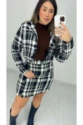 Casaco Curto Tweed Forrado - Xadrez preto e branco