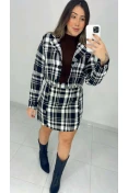 Casaco Curto Tweed Forrado - Xadrez preto e branco