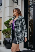 Casaco Sobretudo Tweed Forrado - Xadrez preto e branco