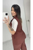 Colete Alongado Linho C/ Faixa - Cacau