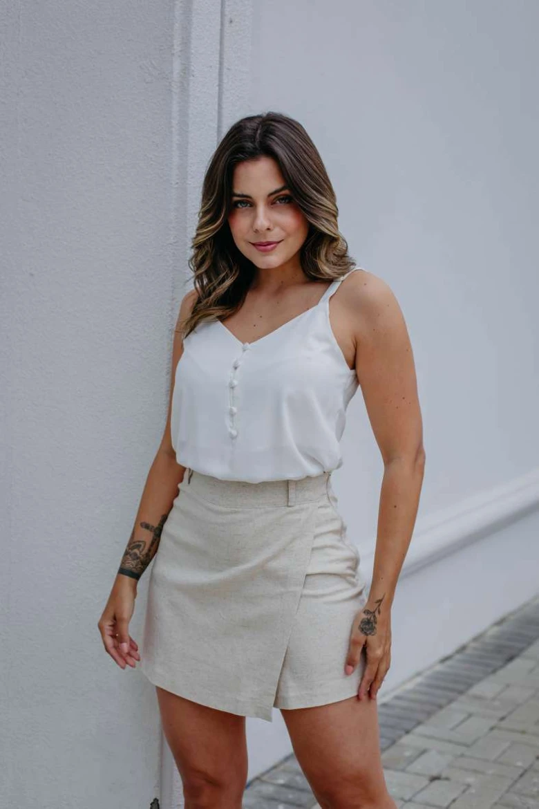 Regata Alça C/ Botões Viscose - Of white