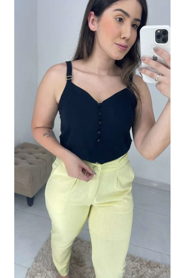 Regata Alça C/ Botões Viscose - Preto